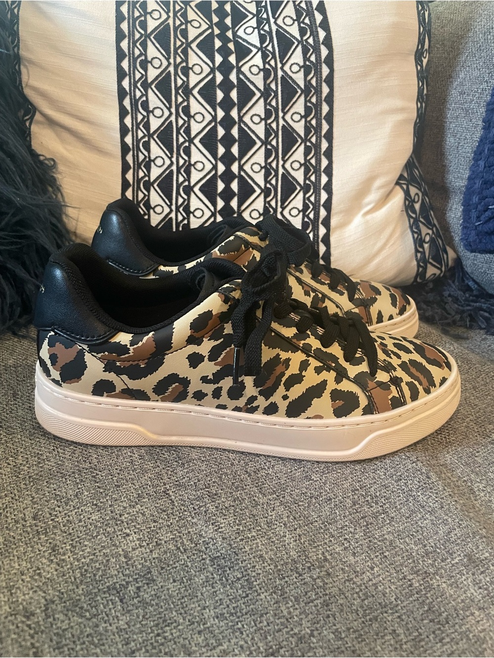 Coach Leopard Print Leather Sneakers in Black and Tan